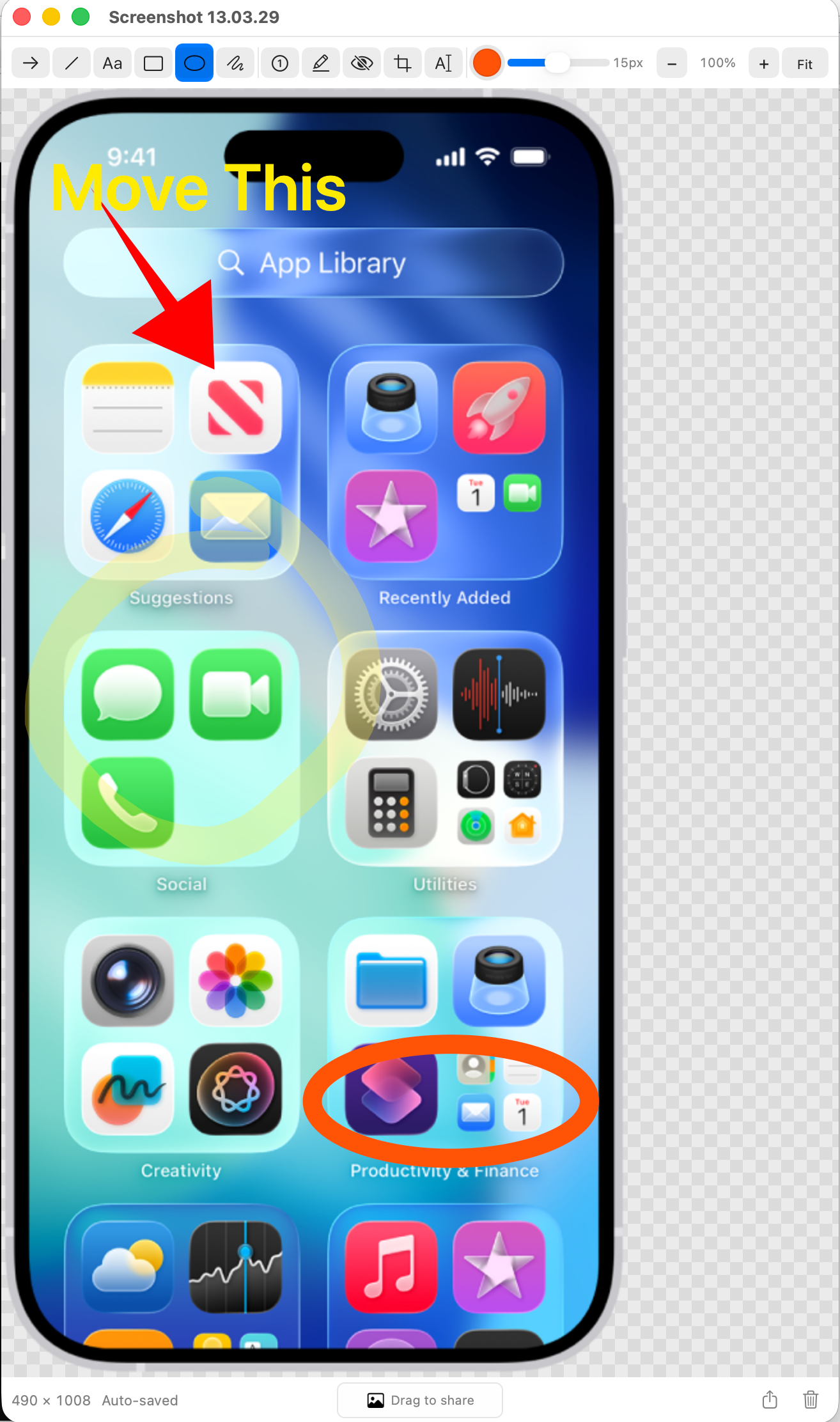 Snappy annotator with an iPhone home screen on the canvas